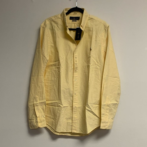 Polo Ralph Lauren Mens LARGE Slim Fit Oxford Shirt YELLOW - Picture 1 of 7